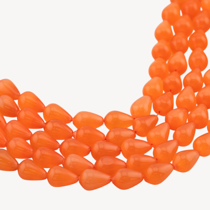 Occhio Di Gatto Gocce Briolette Lisce 10x14mm Arancione