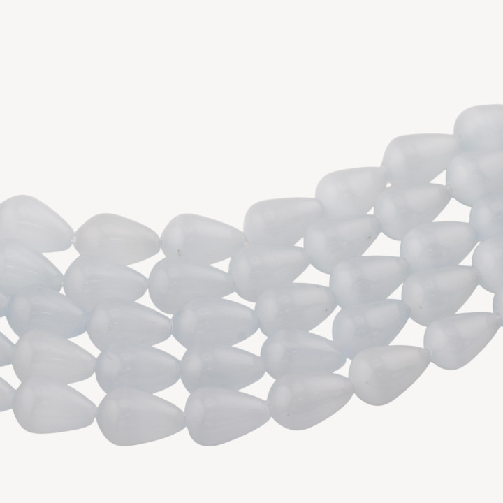 Occhio Di Gatto Gocce Briolette Lisce 10x14mm Bianco