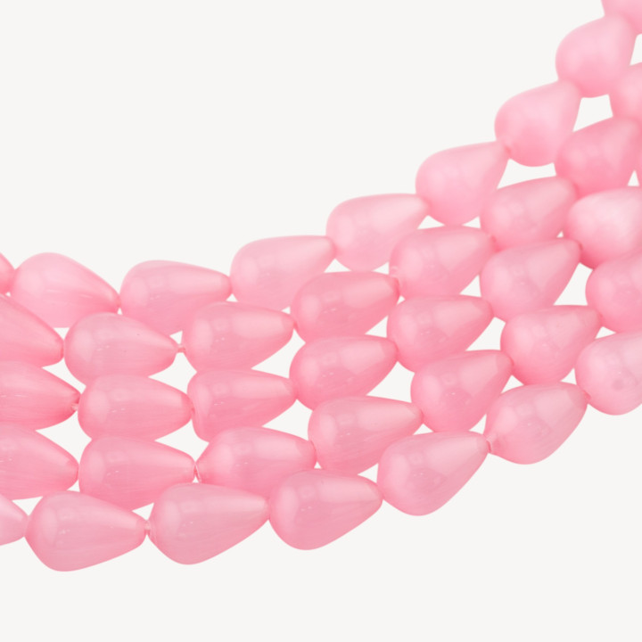 Occhio Di Gatto Gocce Briolette Lisce 10x14mm Rosa