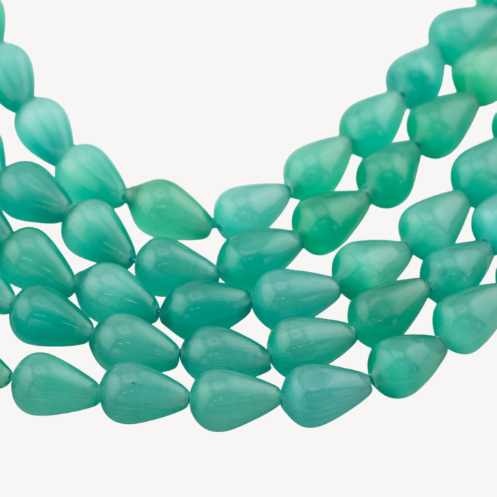 Occhio Di Gatto Gocce Briolette Lisce 10x14mm Verde Acqua