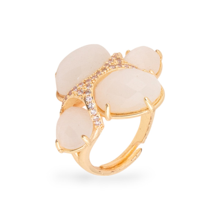 Anello Di Bronzo Con Occhio Di Gatto  Con Zirconi Misura Regolabile Dorato Bianco