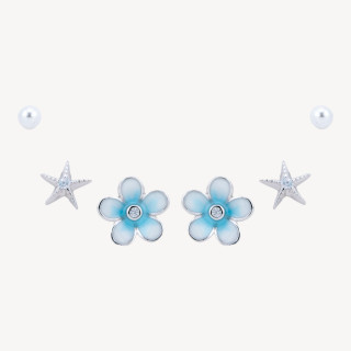 Orecchini In Argento 925 Con Zirconi Fiore Blu