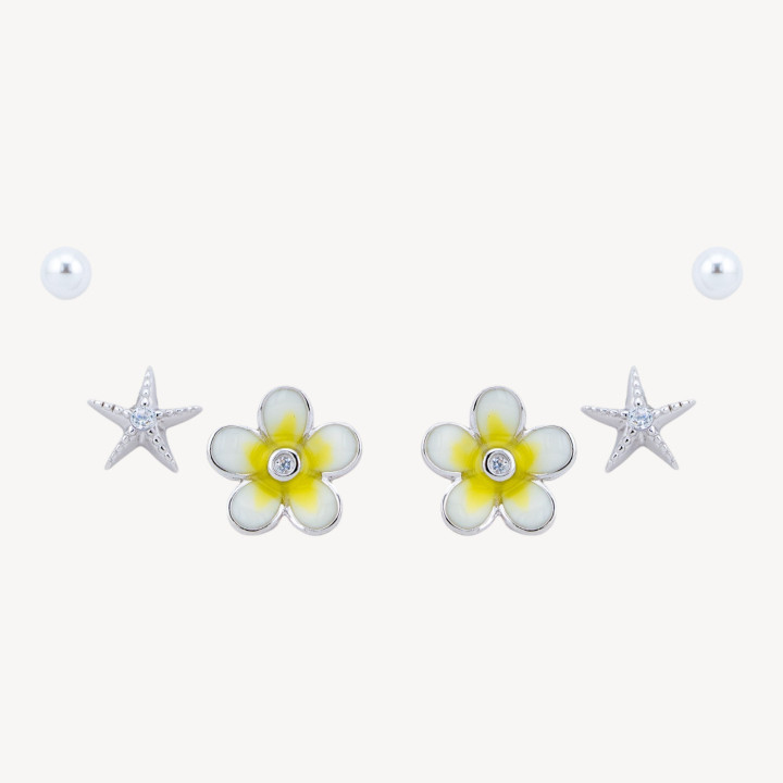 Orecchini In Argento 925 Con Zirconi Fiore Verde