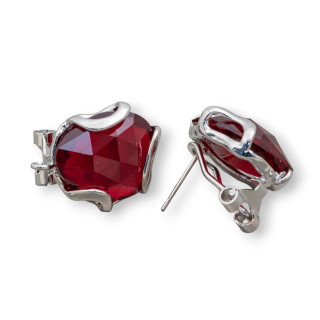 Base Per Orecchini A Perno Chiuso Di Bronzo Con Occhio Di Gatto Irregolare Sfaccettato 17mm 3 Paia Rodiato Ruby