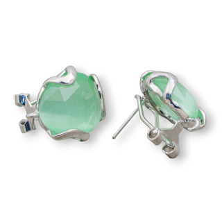 Base Per Orecchini A Perno Chiuso Di Bronzo Con Occhio Di Gatto Irregolare Sfaccettato 17mm 3 Paia Rodiato Verde Chiaro