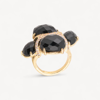 Bronze Ring With Cat's Eye With Zircons Adjustable Size Gold Black