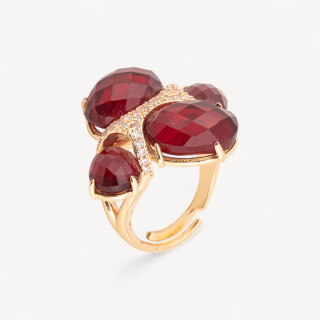 Bronze Ring With Cat's Eye With Zircons Adjustable Size Red Gold