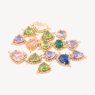 Componente Connettore Di Bronzo Con Cristalli CZ Sfaccettato 15pz Con 2 Anellini Dorato Misto