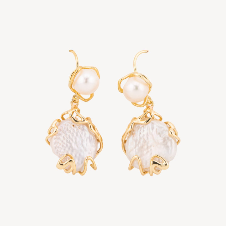 Bronze Lever Earrings With Freshwater Pearls And Pendant With Baroque Pearls 24x52mm Rose Gold