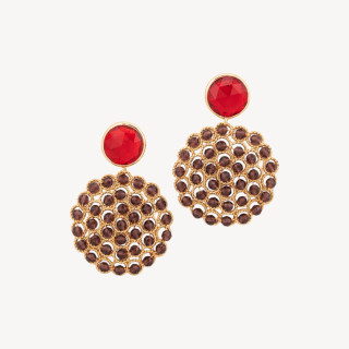 Orecchini Perno Di Bronzo Con Occhio Di Gatto e Perline Di Pietre Dure Bordeaux