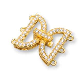 Chiusura Di Bronzo Con Zirconi 16x19mm 4pz Dorato