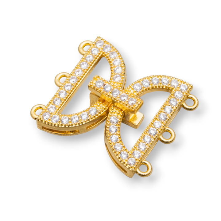 Chiusura Di Bronzo Con Zirconi 16x19mm 4pz Dorato