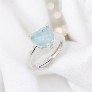 Anello Di Argento 925 Con Zirconi E Pietre Incastonate Cuore Griffe Rodiato Celeste