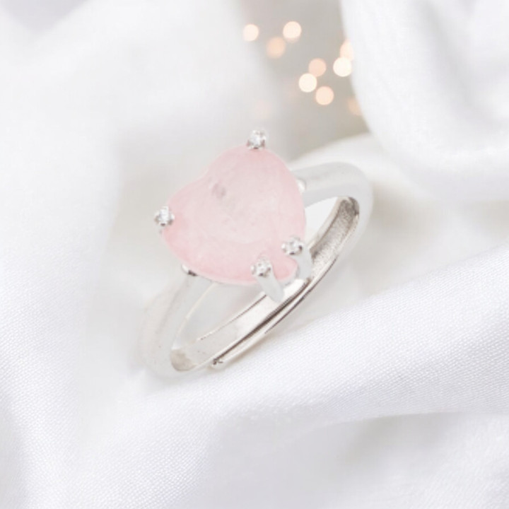 Anello Di Argento 925 Con Zirconi E Pietre Incastonate Cuore GriffeRodiato Rosa