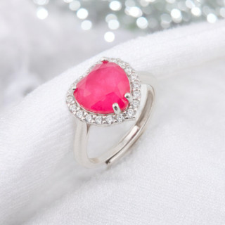 Anello Di Argento 925 Con Zirconi E Pietre Incastonate Cuore Rodiato Rosso