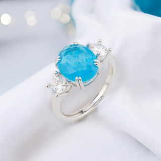 Anello Di Argento 925 Con Zirconi E Pietre Incastonate Ovale 3 Punti Rodiato Blu