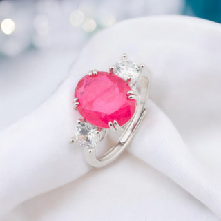 Anello Di Argento 925 Con Zirconi E Pietre Incastonate Ovale 3 Punti Rodiato Ruby