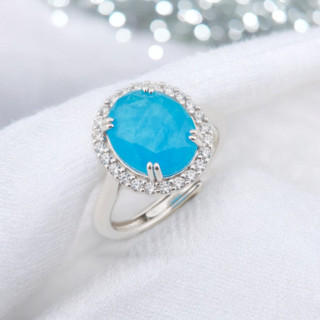 Anello Di Argento 925 Con Zirconi E Pietre Incastonate Ovale Rodiato Blu