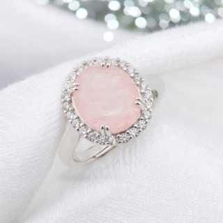 Anello Di Argento 925 Con Zirconi E Pietre Incastonate Ovale Rodiato Rosa