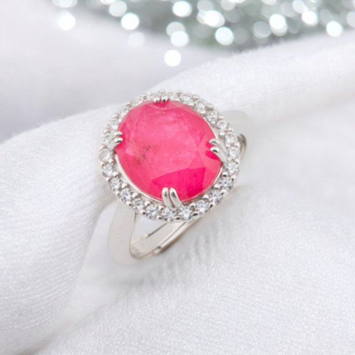 Anello Di Argento 925 Con Zirconi E Pietre Incastonate Ovale Rodiato Rosso Ruby