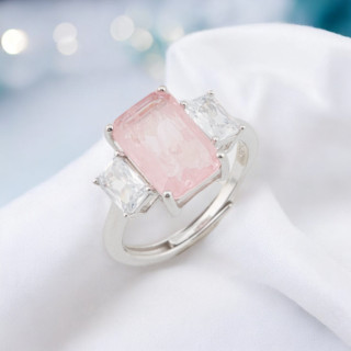 Anello Di Argento 925 Con Zirconi E Pietre Incastonate Rettangolo Rodiato Rosa