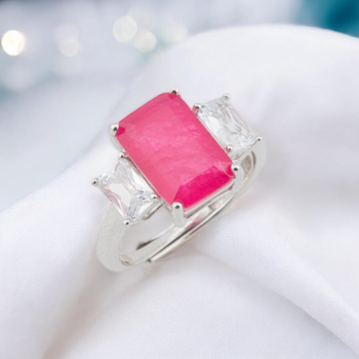 Anello Di Argento 925 Con Zirconi E Pietre Incastonate Rettangolo Rodiato Ruby