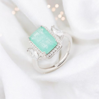 Anello Di Argento 925 Con Zirconi E Pietre Incastonate Rettangolo Zircone Rodiato Acqua