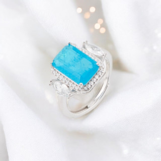 Anello Di Argento 925 Con Zirconi E Pietre Incastonate Rettangolo Zircone Rodiato Blu