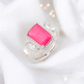 Anello Di Argento 925 Con Zirconi E Pietre Incastonate Rettangolo Zircone Rodiato Ruby