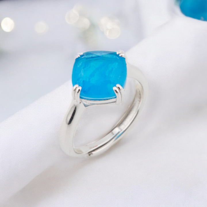 Anello Di Argento 925 Con Zirconi E Pietre Incastonate Rombo Rodiato Blu