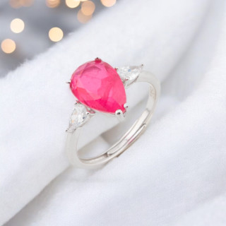 Anello Di Argento 925 Con Zirconi E Pietre Incastonate Goccia Rodiato Ruby