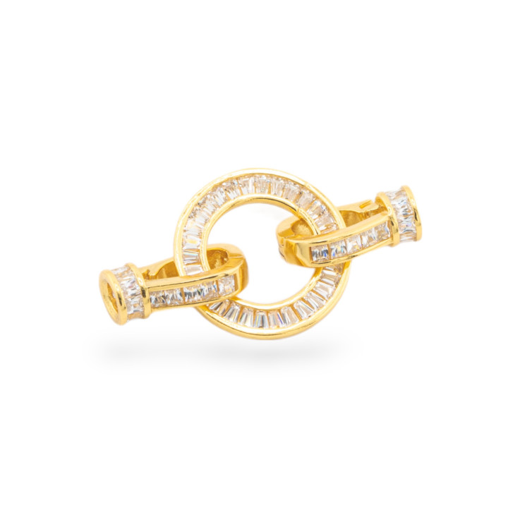 Chiusure Di Argento 925 Con Zirconi 14,5x28mm Tondo con Coppette da 6mm 1pz Dorato