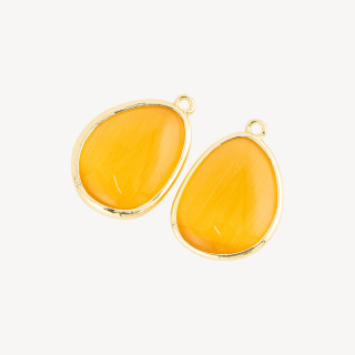 Componente Pendente Di Bronzo Con Occhio Di Gatto Incastonati Mango 18x25mm Con 1 Anellino 8pz Giallo Toscano