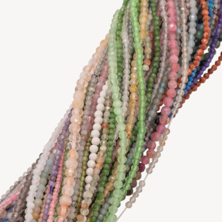 Lotto di Perlina Di Pietre Dure Naturali Tonda Sfaccettata Diamond Cut 2-3-4mm 50 Fili Assortiti Casuali