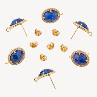 Base Per Orecchini Di Bronzo A Perno Con Pietre Dure E Strass 14x16mm 3 Paia Dorato Lapislazzuli