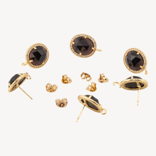 Base Per Orecchini Di Bronzo A Perno Con Pietre Dure E Strass 14x16mm 3 Paia Dorato Onice