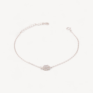Bracciale In Argento 925 Con Centrale Ovale Di Zirconi 17,5+3cm Rodiato Bianco