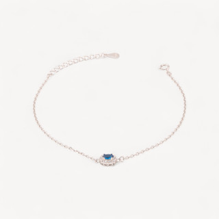 Bracciale In Argento 925 Con Centrale Ovale Di Zirconi 17,5+3cm Rodiato Blu