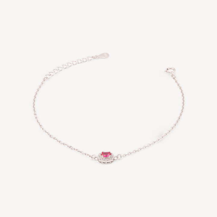 Bracciale In Argento 925 Con Centrale Ovale Di Zirconi 17,5+3cm Rodiato Ruby