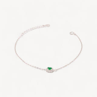Bracciale In Argento 925 Con Centrale Ovale Di Zirconi 17,5+3cm Rodiato Verde