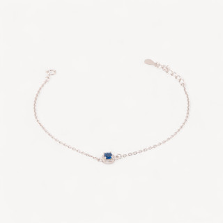 Bracciale In Argento 925 Con Centrale Tondo Di Zirconi 17,5+3cm Rodiato Blu