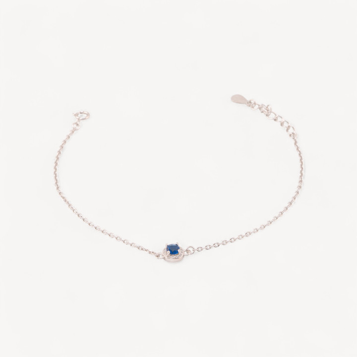 Bracciale In Argento 925 Con Centrale Tondo Di Zirconi 17,5+3cm Rodiato Blu