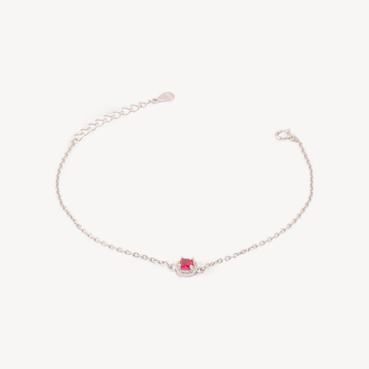 Bracciale In Argento 925 Con Centrale Tondo Di Zirconi 17,5+3cm Rodiato Ruby