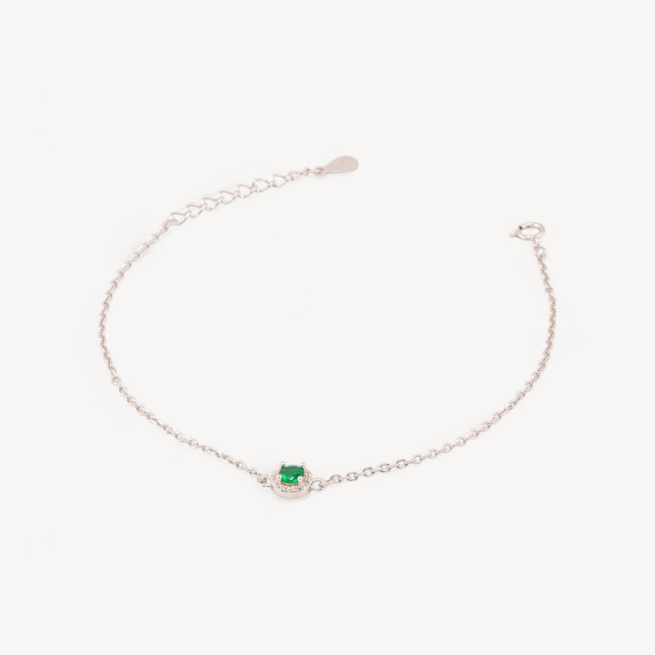 Bracciale In Argento 925 Con Centrale Tondo Di Zirconi 17,5+3cm Rodiato Verde