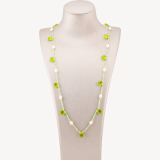 Collana Bijoux Di Cristalli CZ Con Perle Di Fiume Pietre Dure E Ematite 90cm Peridot