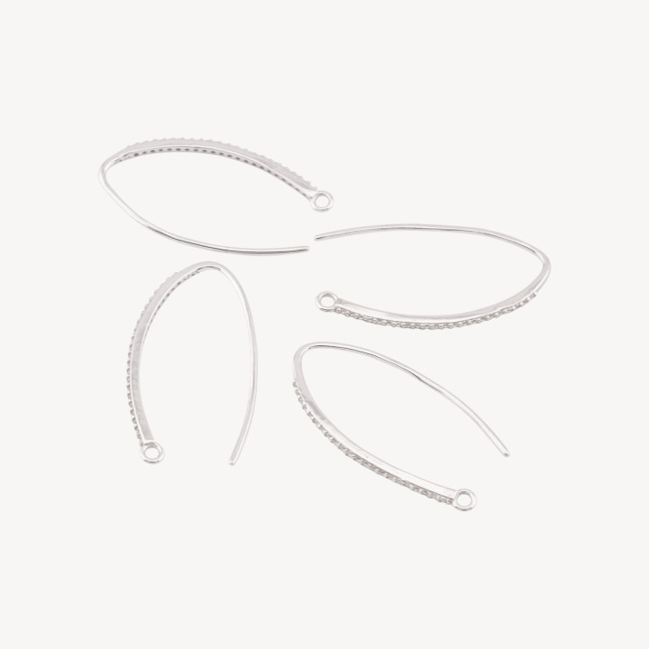 Base Per Orecchini Di Argento 925 Con Zirconi Monachella 1,5x29mm 3 Paia Rodiato