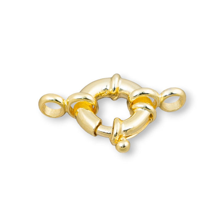 Chiusura Di Argento 925 Anello A Molla 12mm Con Ottino Canna 3mm Esterno 2pz Dorato