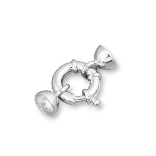 Chiusura Di Argento 925 Anello A Molla 14mm Canna 3,5mm Con Coppette 8mm 1pz Rodiato