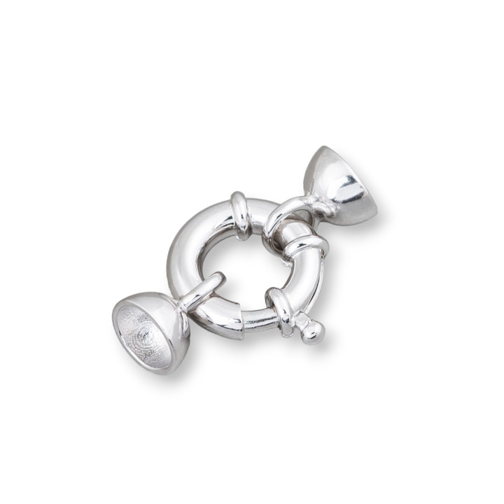 Chiusura Di Argento 925 Anello A Molla 14mm Canna 3,5mm Con Coppette 8mm 1pz Rodiato
