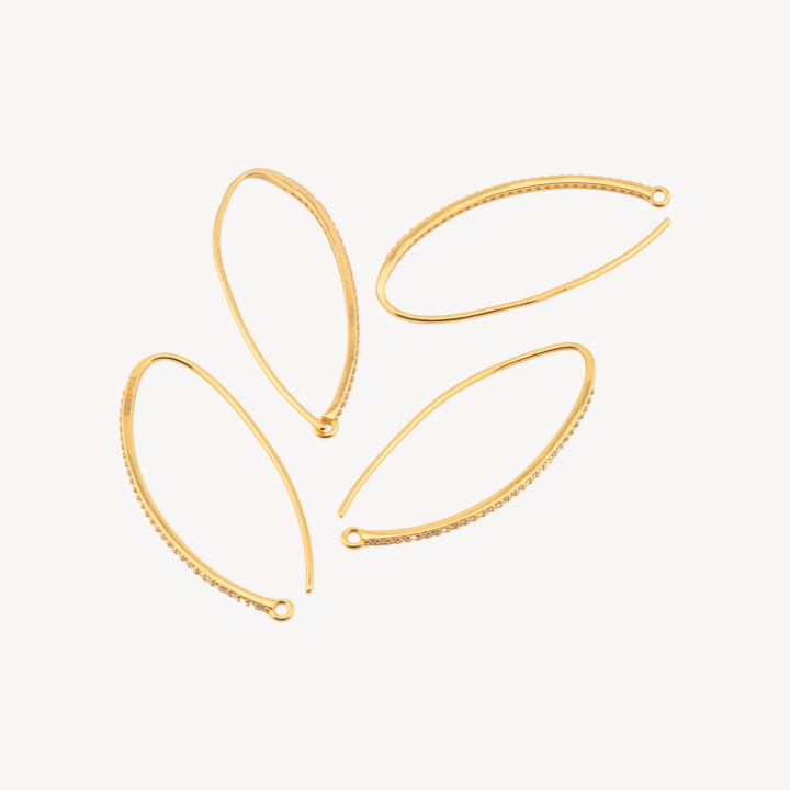 Base Per Orecchini Di Argento 925 Con Zirconi Monachella 1,5x36mm 3 Paia Dorato